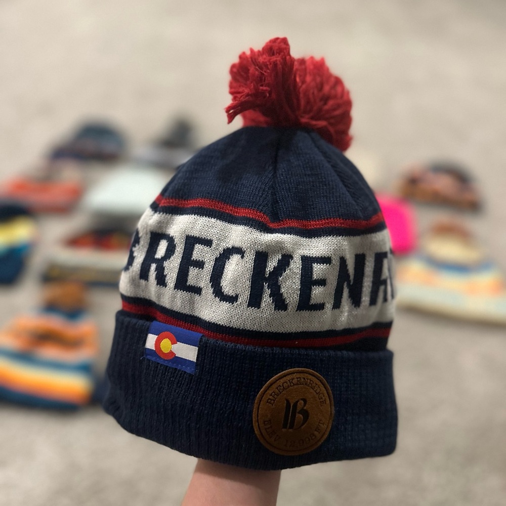 NWOT Breckenridge Navy Beanie with Red Pom